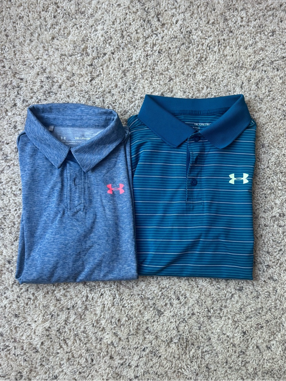 UA Boys Heatgear Polo LOT — Heather Blue & Teal Stripe